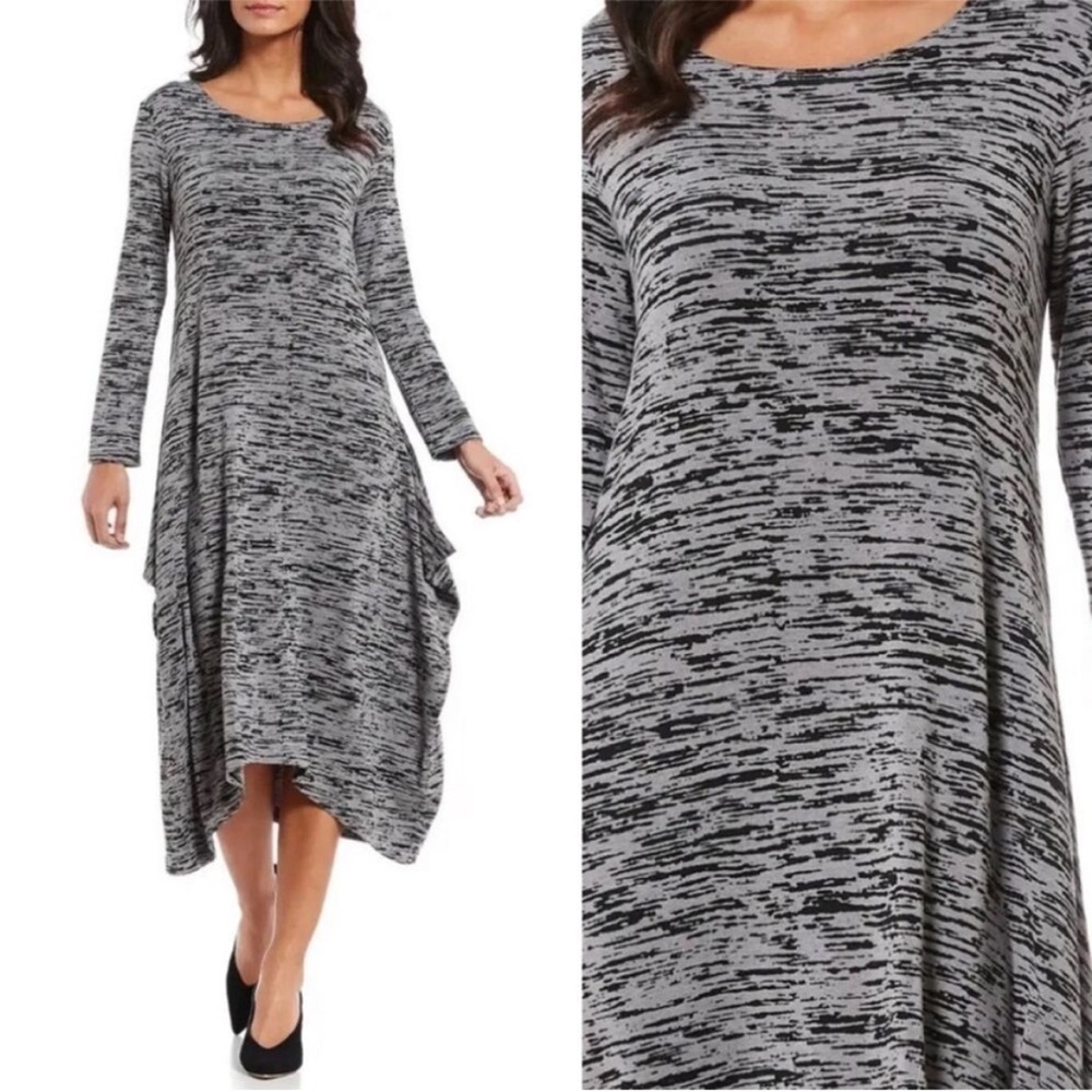 Bryn Walker black and grey midi Lagenlook dress size large